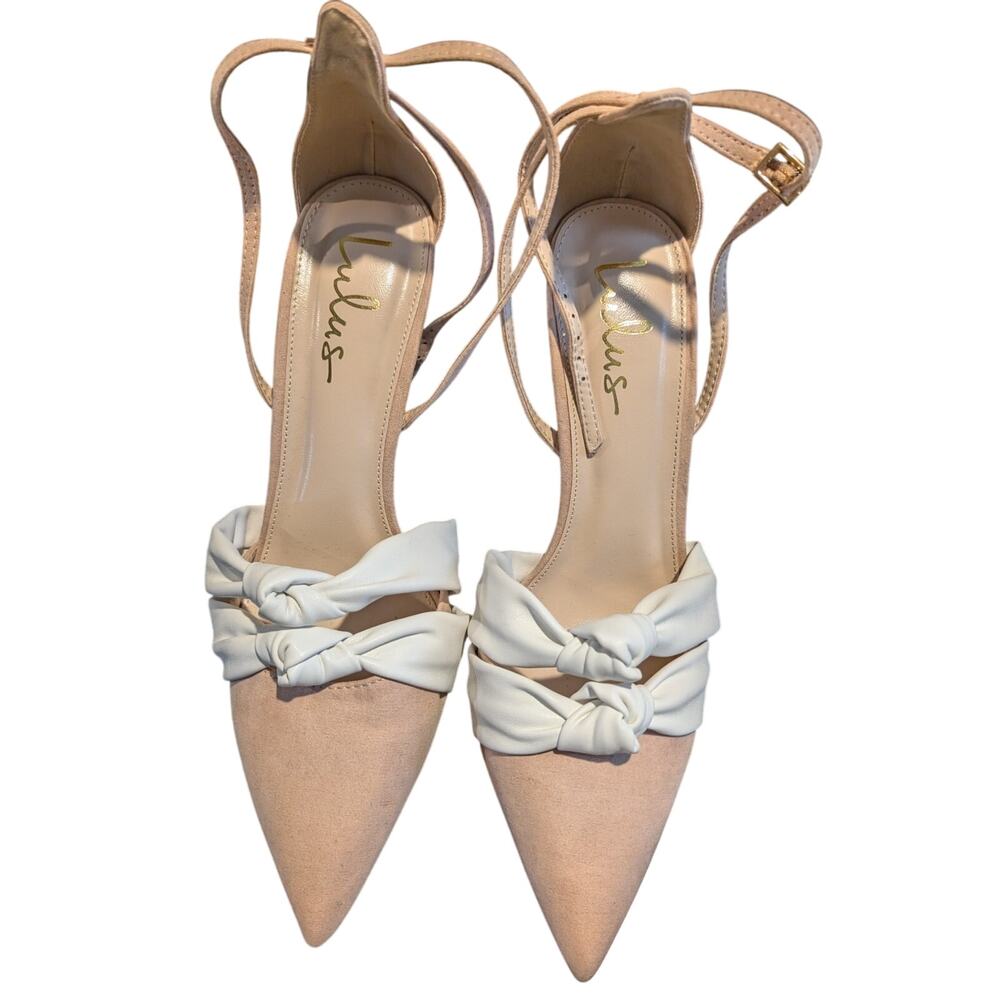 Lulus Santina Stiletto Pointed Toe Faux Suede Double Bow Ankle Strap Pumps Sz 11